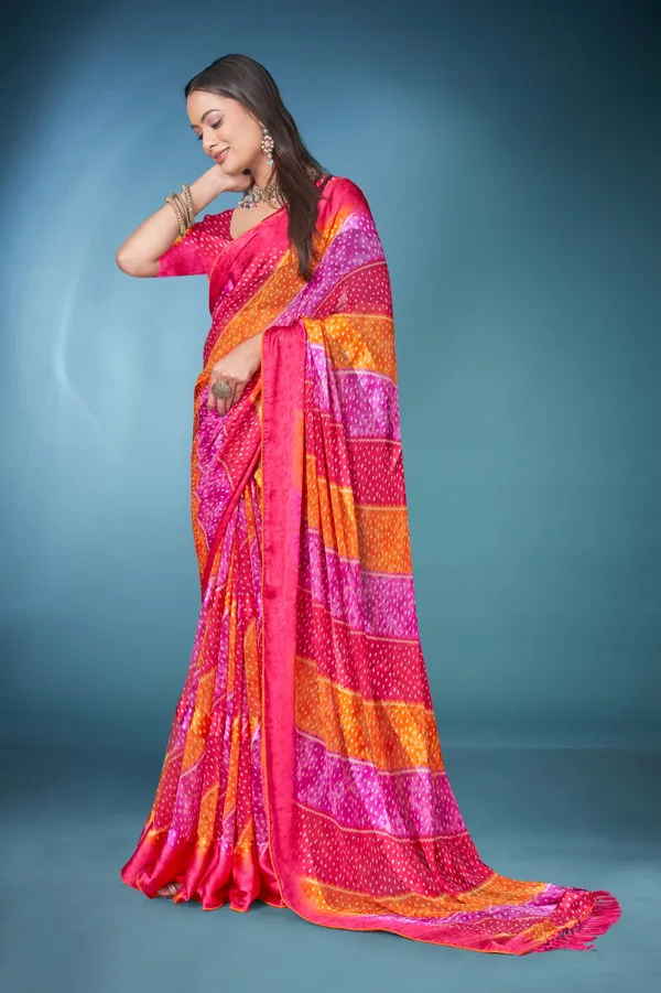Multicolor_Bandhani_Silk_Saree_With_Tassels_-_Pink_Orange_Purple