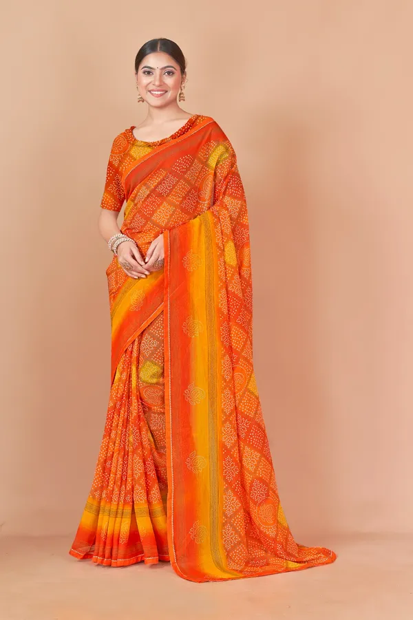 Orange_Bandhani_Saree_With_Traditional_Tie_Dye_Pattern
