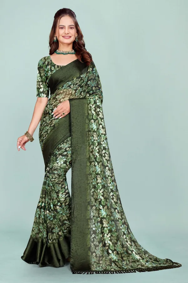 Green_Floral_Print_Saree_With_Matching_Blouse