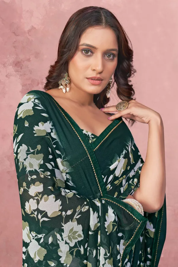 Dark_Green_Floral_Print_Saree_With_Solid_Border