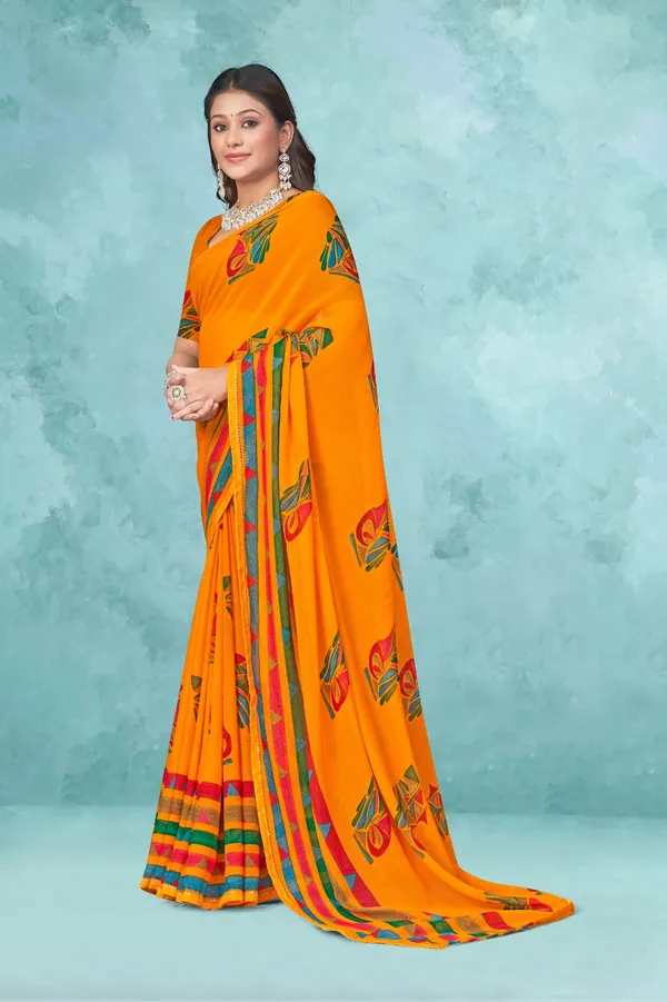 Orange_Printed_Saree_With_Multicolor_Border