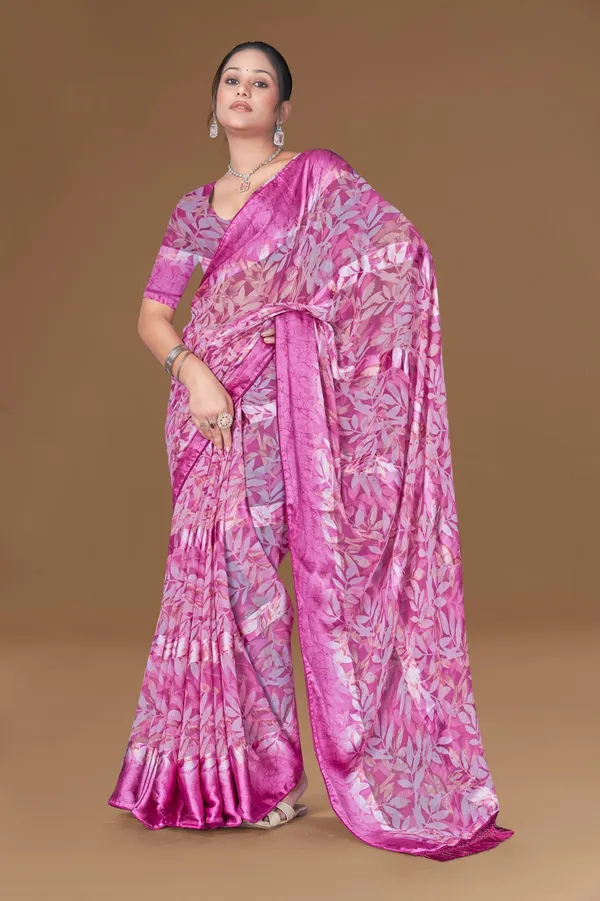 Pink_Banarasi_Silk_Saree_With_Silver_Floral_Weave