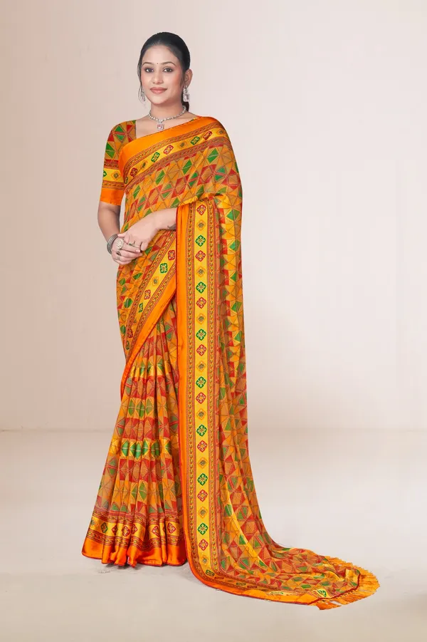 Orange_Traditional_Patola_Silk_Saree_With_Geometric_Pattern