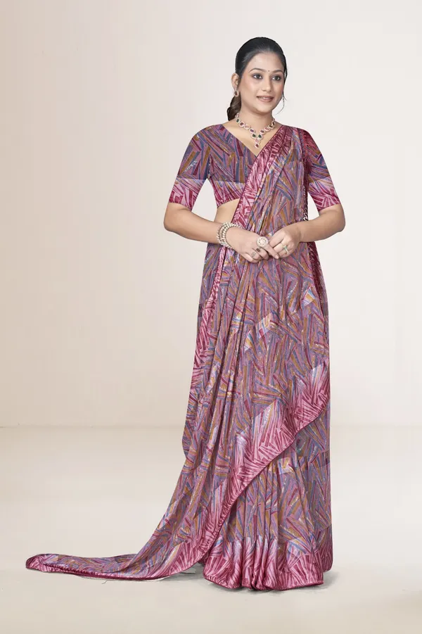 Pink_And_Purple_Geometric_Print_Saree_With_Border