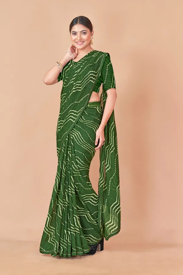 Women_Green_Bandhani_Print_Saree_With_Blouse