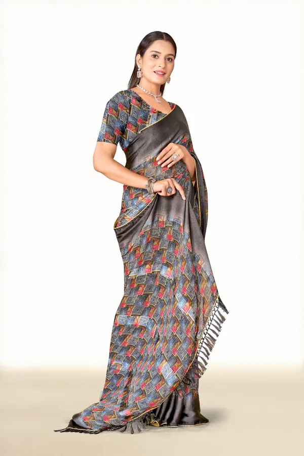 Grey_Printed_Silk_Saree_With_Colorful_Geometric_Pattern_And_Border
