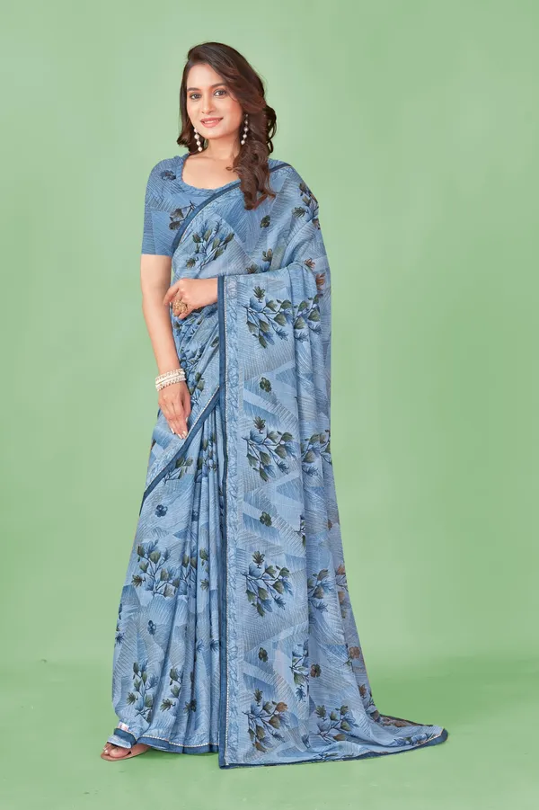 Blue_Floral_Printed_Georgette_Saree_With_Designer_Blouse