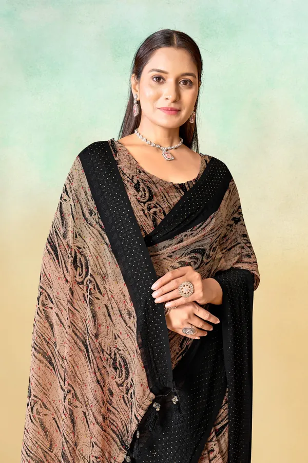 Black_And_Brown_Printed_Saree_With_Embroidered_Blouse