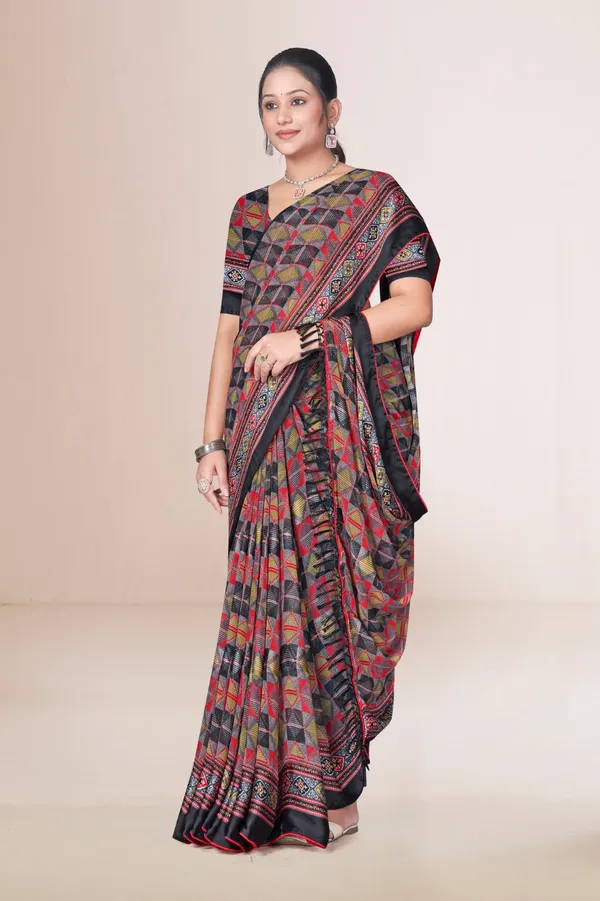 Multi_Color_Geometric_Print_Saree_With_Black_Border