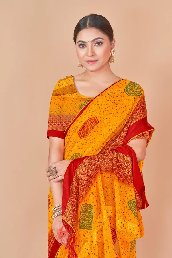 Yellow_Bandhani_Print_Saree_With_Red_Border