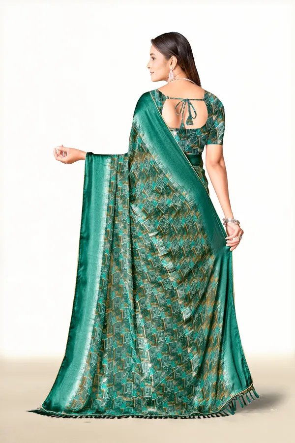 Green_Geometric_Print_Silk_Saree_With_Matching_Blouse