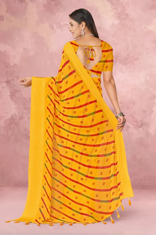 Yellow_Bandhani_Print_Georgette_Saree_With_Red_Leheriya_Pattern