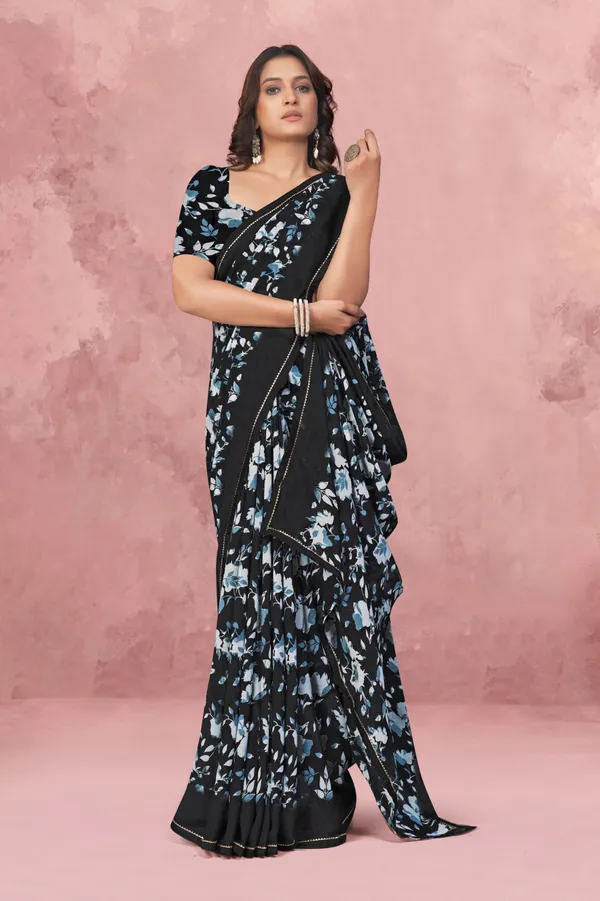 Black_Floral_Print_Ruffle_Saree_With_Blouse