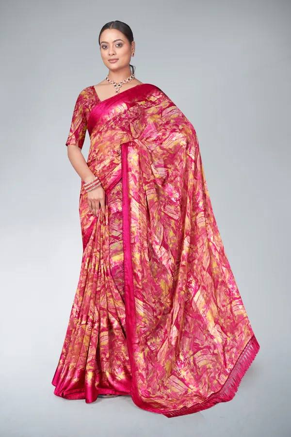 Printed_Red_Silk_Saree_With_Floral_And_Abstract_Design