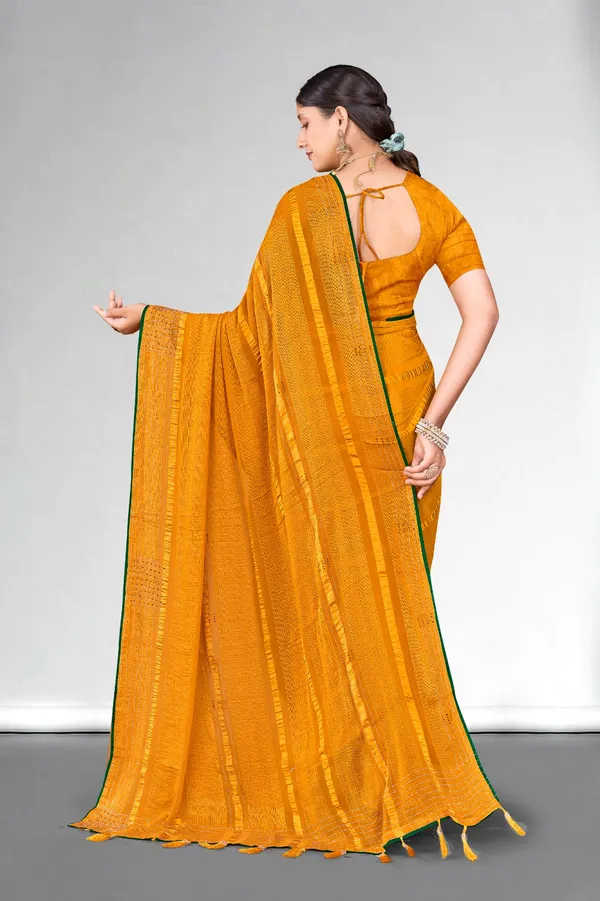 Golden_Yellow_Saree_With_Green_Border_And_Tassels_-_Traditional_Ethnic_Wear