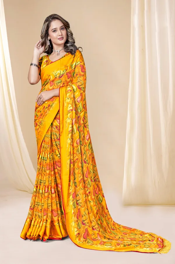 Yellow_Printed_Saree_With_Blouse