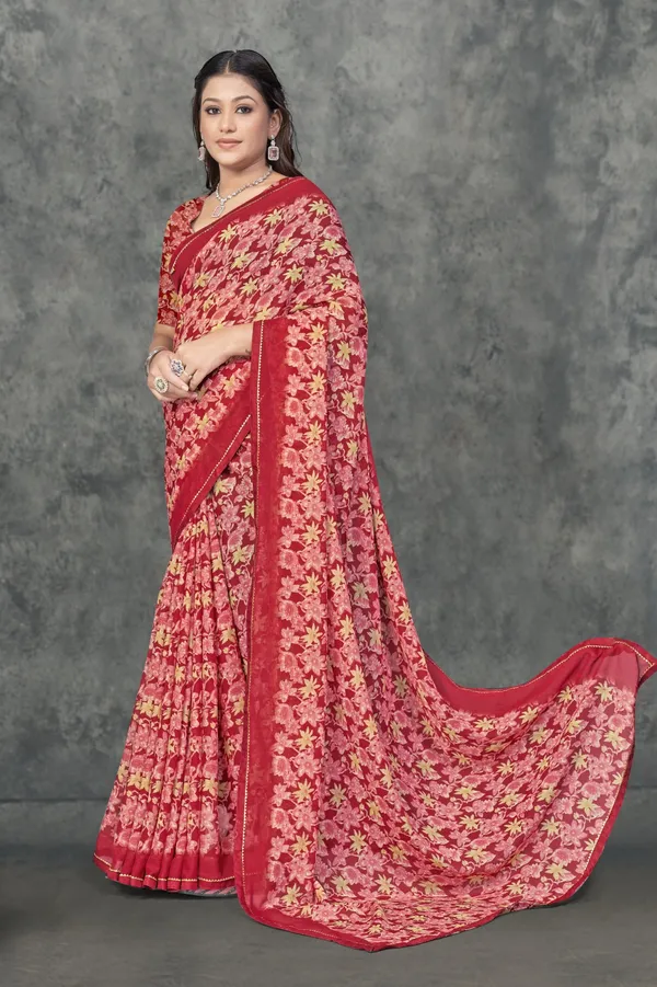 Red_Floral_Embroidered_Georgette_Saree_With_Border