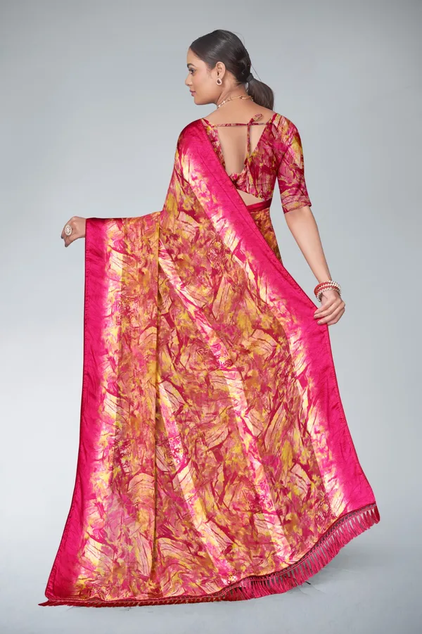 Pink_And_Gold_Printed_Silk_Saree_With_Matching_Blouse