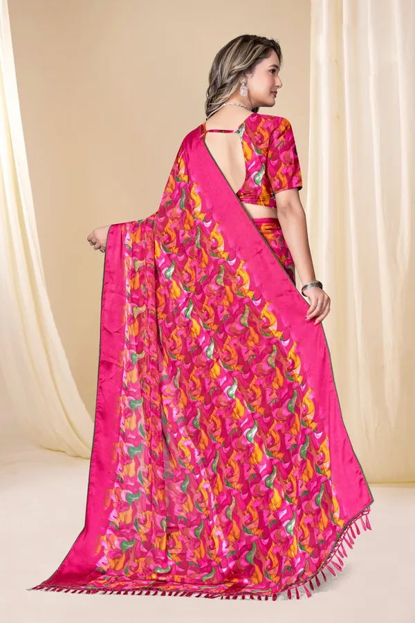 Vibrant_Pink_Multicolor_Printed_Saree_With_Matching_Blouse