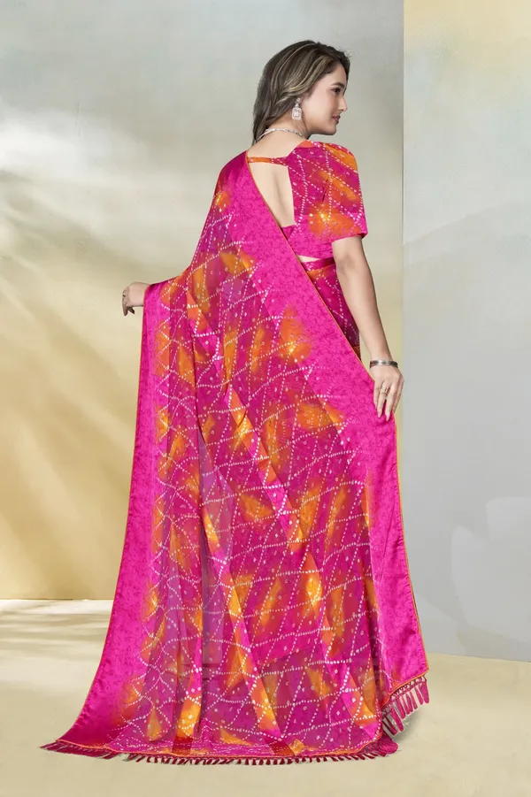 Vibrant_Pink_And_Orange_Bandhani_Tie_Dye_Saree_With_Blouse_Piece
