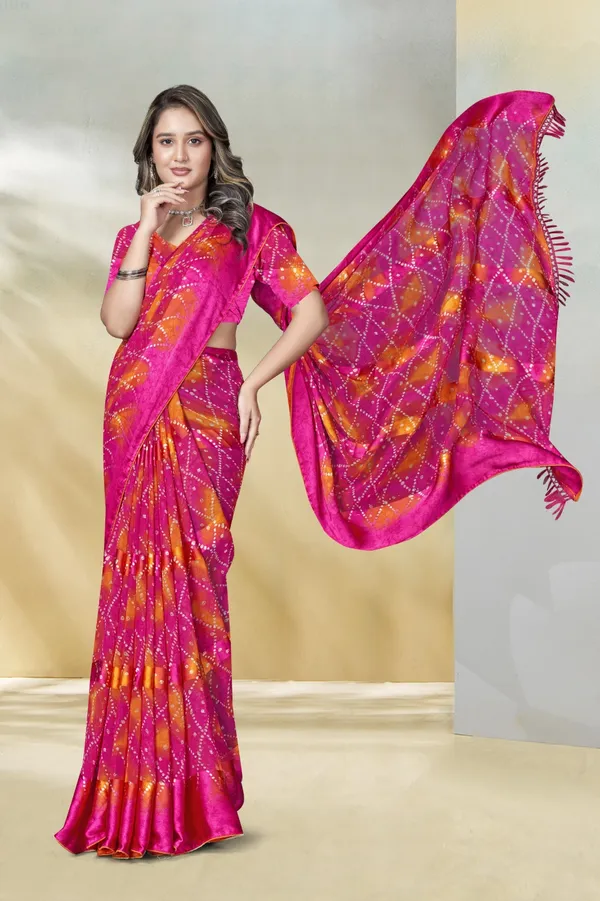 Vibrant_Pink_And_Orange_Bandhani_Tie_Dye_Saree_With_Blouse_Piece