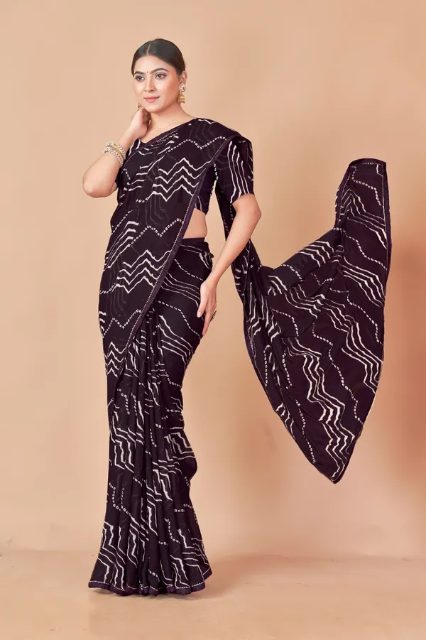 Brown_Bandhani_Print_Georgette_Saree_With_Blouse