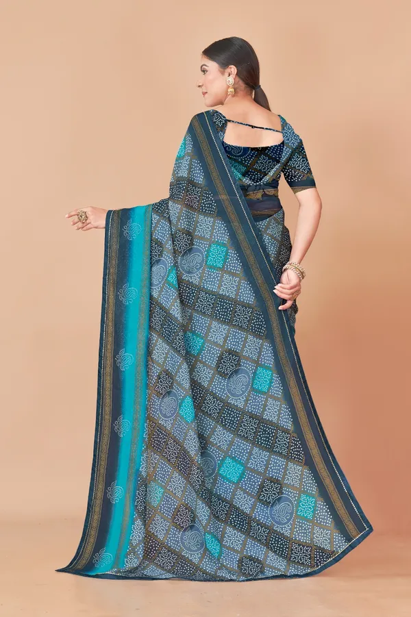 Blue_Geometric_Bandhani_Print_Saree_With_Border