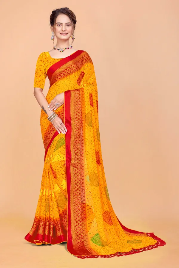 Yellow_Bandhani_Print_Saree_With_Red_Border
