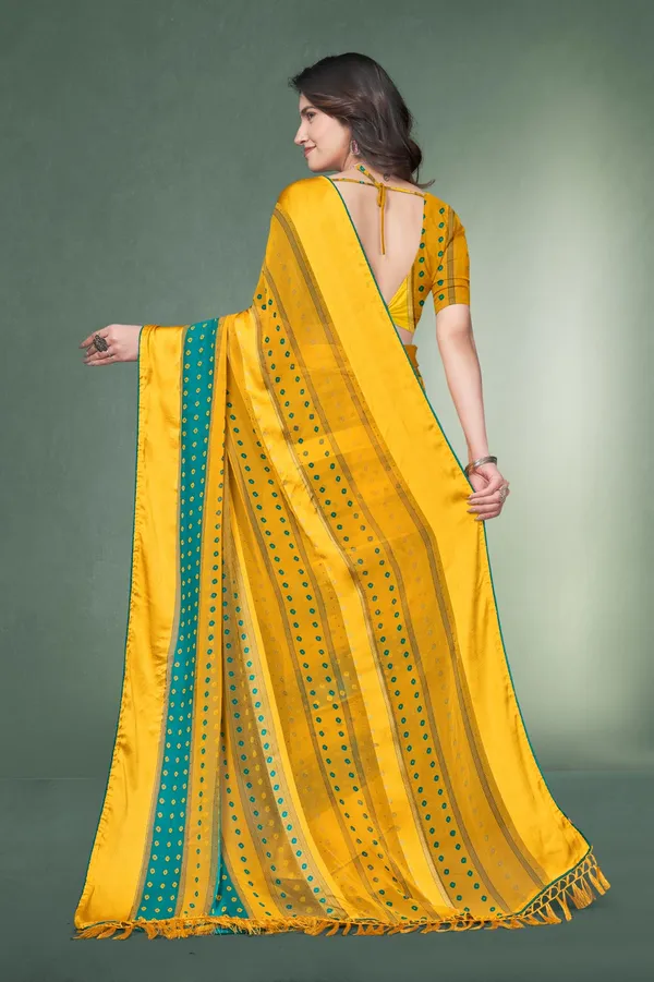Yellow_Cotton_Silk_Saree_With_Green_Border_And_Mirror_Work