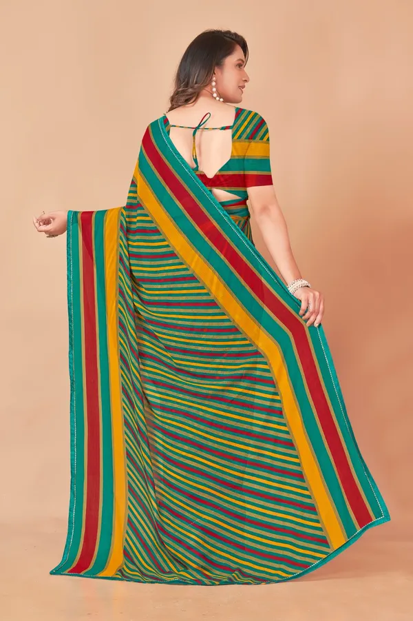 Multicolor_Striped_Georgette_Saree_With_Matching_Blouse