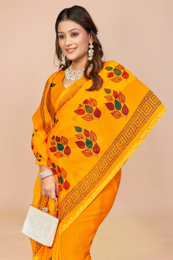 Vibrant_Yellow_Printed_Saree_With_Floral_Design_And_Border