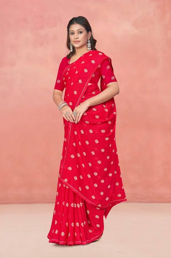 Red_Embroidered_Saree_With_Gold_Motifs_And_Matching_Blouse