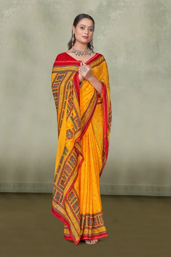 Yellow_Bandhani_Saree_With_Red_Border_And_Embroidered_Pallu