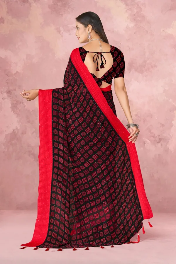 Black_And_Red_Printed_Saree_With_Matching_Blouse