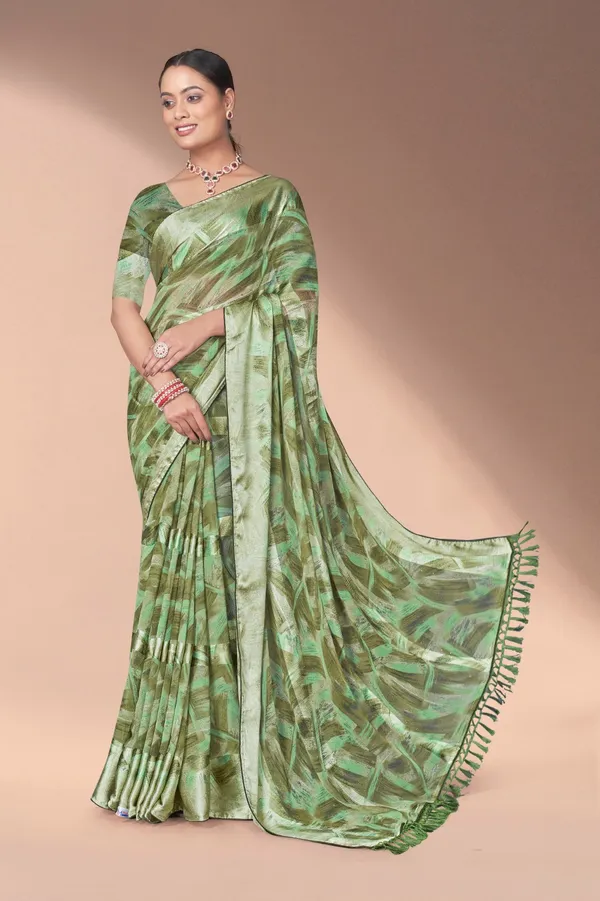 Green_Tropical_Print_Satin_Silk_Saree_With_Blouse