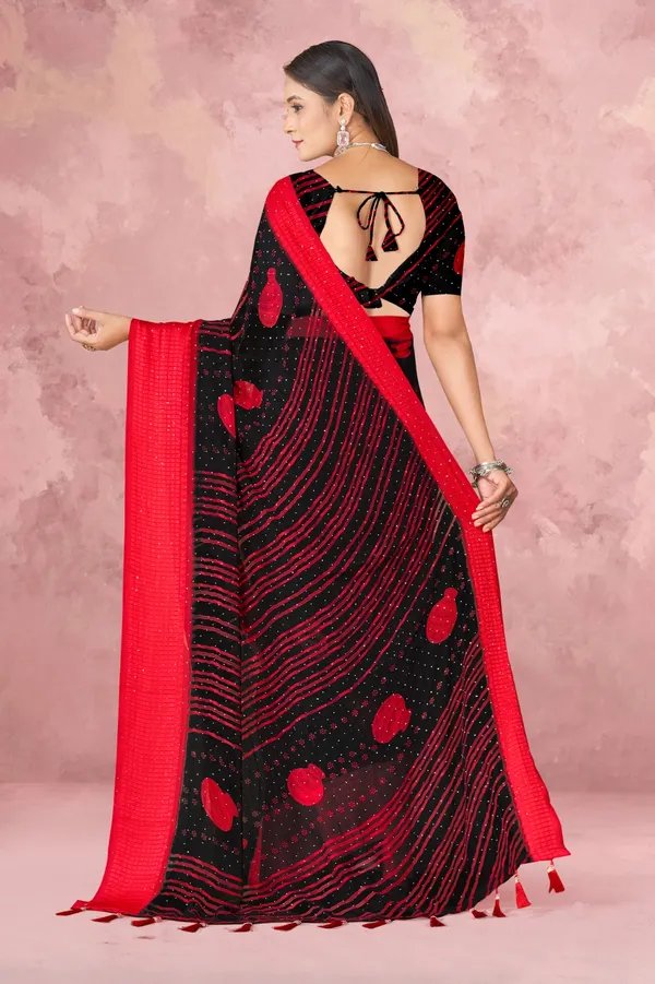Black_And_Red_Sequin_Embellished_Georgette_Saree_With_Tassels