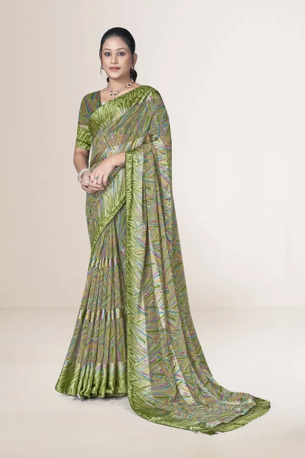 Green_Printed_Saree_With_Satin_Border