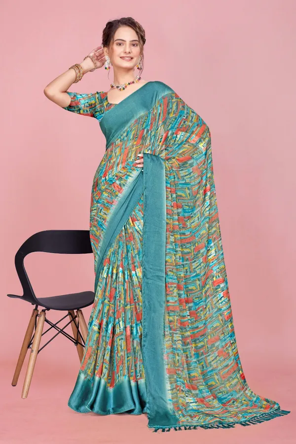 Turquoise_Blue_Printed_Saree_With_Abstract_Multicolor_Pattern_And_Matching_Blouse