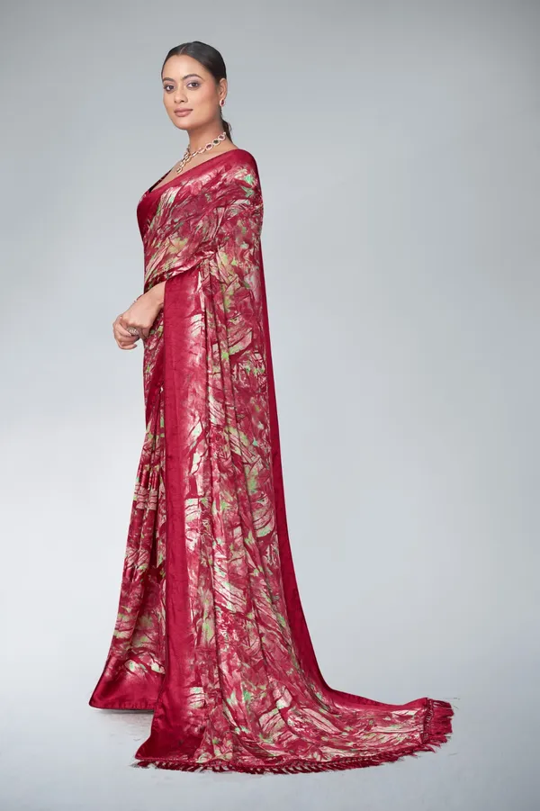 Red_Floral_Print_Saree_With_Blouse_Piece