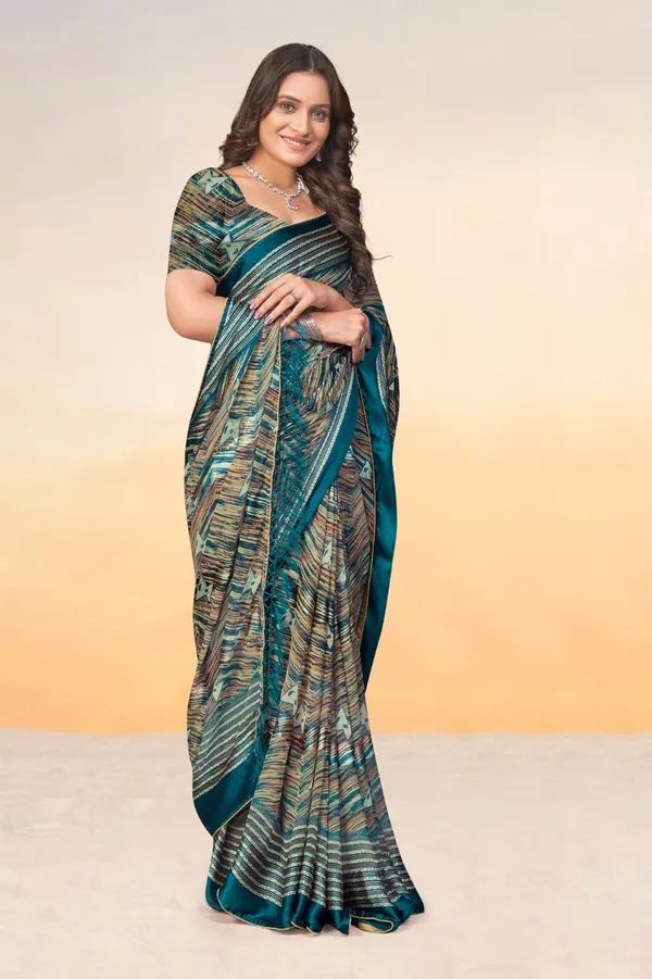Women_Printed_Saree_With_Striped_Pattern_And_Satin_Border