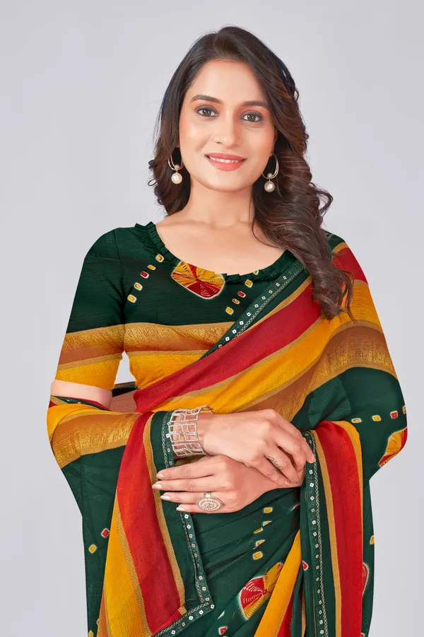 Dark_Green_Cotton_Silk_Saree_With_Golden_And_Red_Border