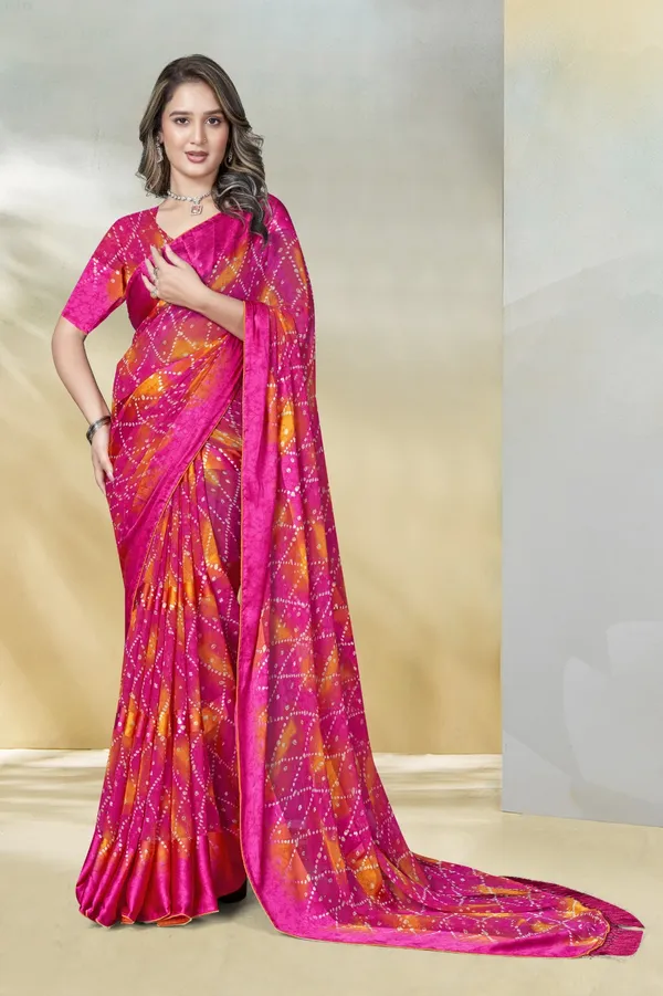 Vibrant_Pink_And_Orange_Bandhani_Tie_Dye_Saree_With_Blouse_Piece