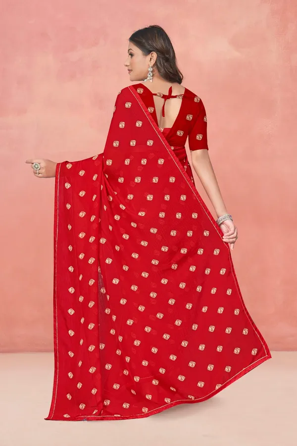 Red_Foil_Print_Georgette_Saree_With_Blouse