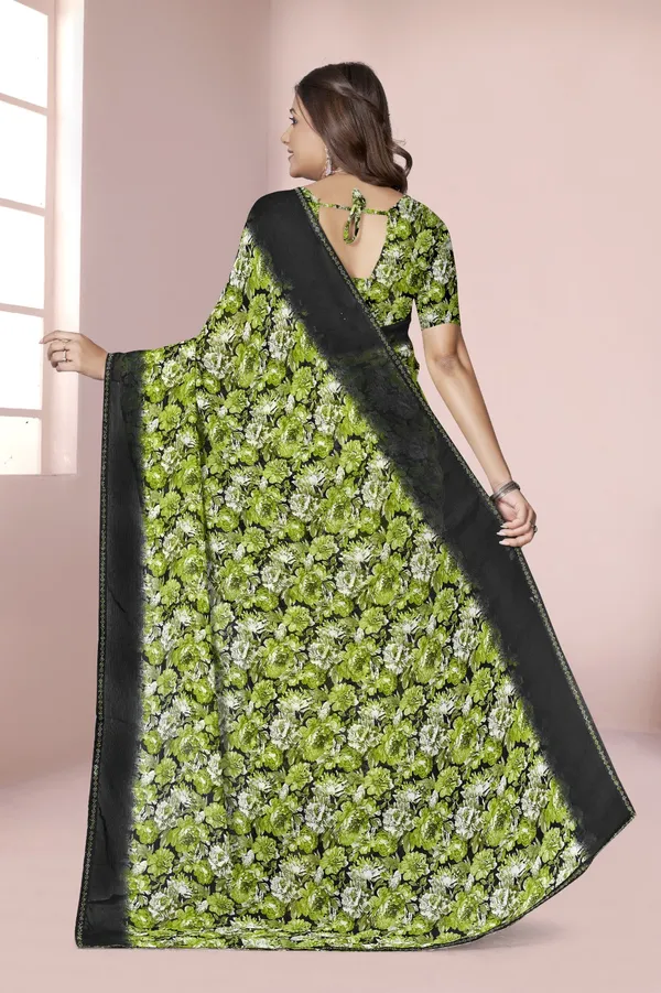 Green_Floral_Print_Saree_With_Black_Border