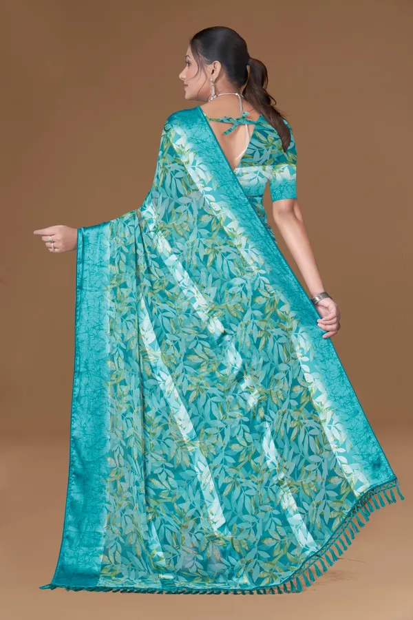 Turquoise_Blue_Floral_Printed_Silk_Saree_With_Jacquard_Border