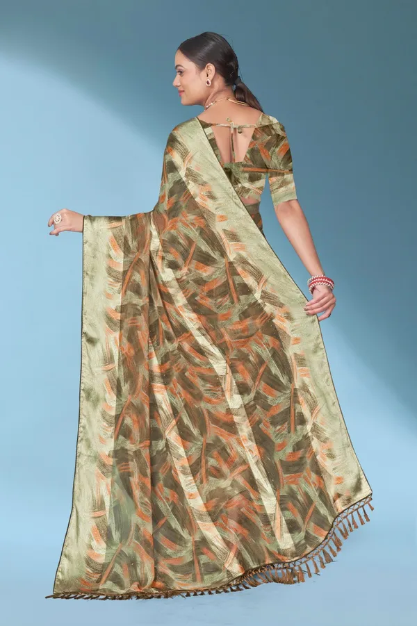 Olive_Green_Abstract_Print_Silk_Saree_With_Matching_Blouse