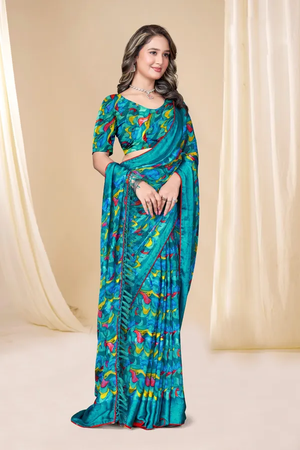 Turquoise_Blue_Printed_Saree_With_Multicolor_Chili_Pepper_Design
