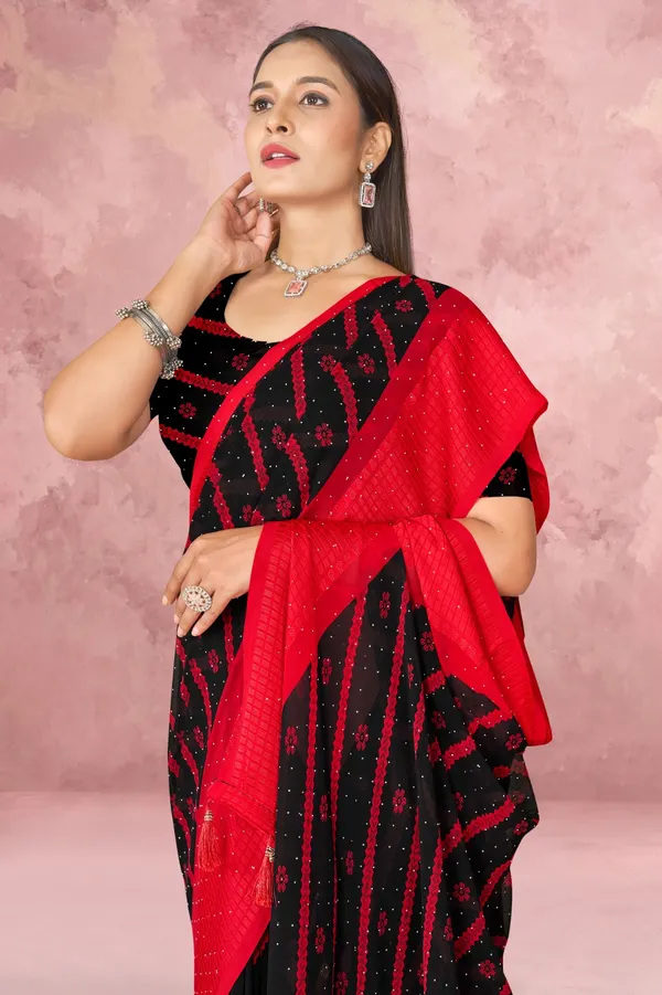 Red_And_Black_Sequin_Embellished_Saree_With_Matching_Blouse