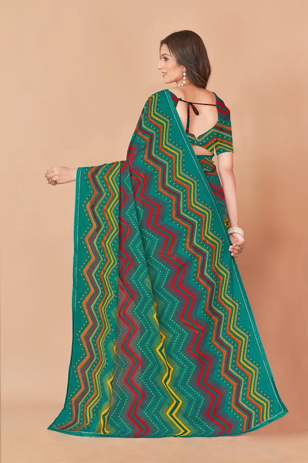 Green_Zigzag_Pattern_Georgette_Saree_With_Blouse_Piece