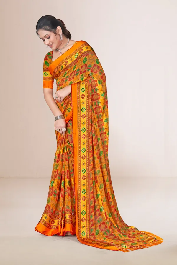 Orange_Traditional_Patola_Silk_Saree_With_Geometric_Pattern